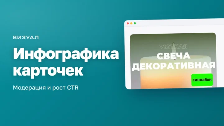 Пример инфографики на карточке товара из справки Wildberries: плашки и надписи на фото свечи