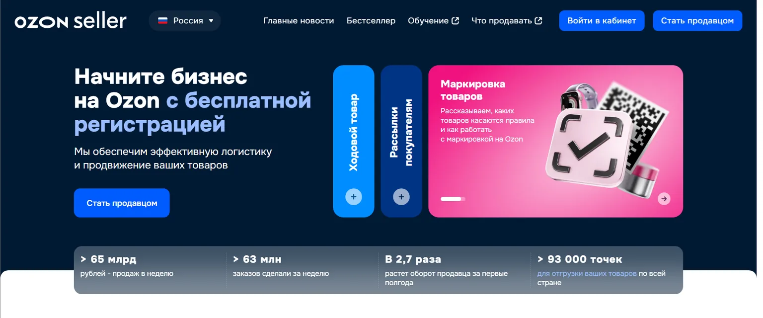 Регистрация продавца на Ozon Seller: «Начните бизнес на Ozon с бесплатной регистрацией»