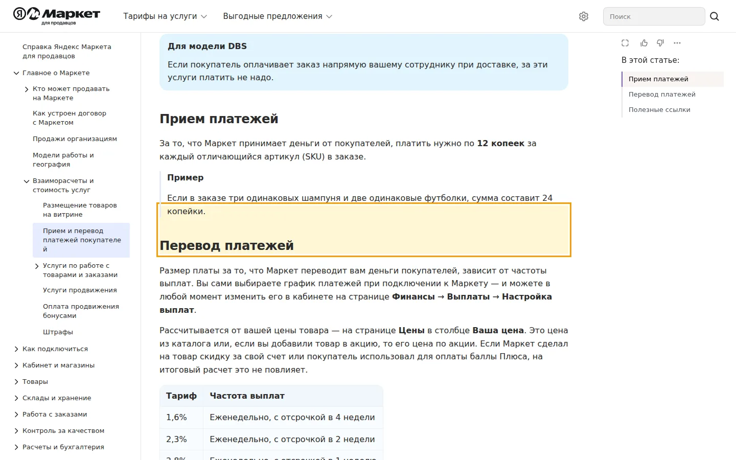 Ставка перевода денег зависит от выбранной частоты выплат продавцу