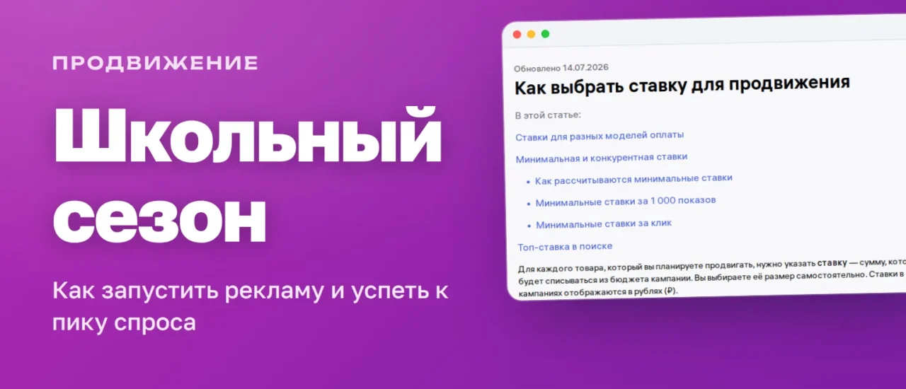 Продвижение школьных товаров на Wildberries в августе: справка о ставках WB Продвижения